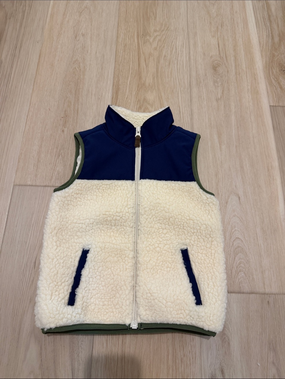Kids Cream Sherpa Vest with Navy Accents